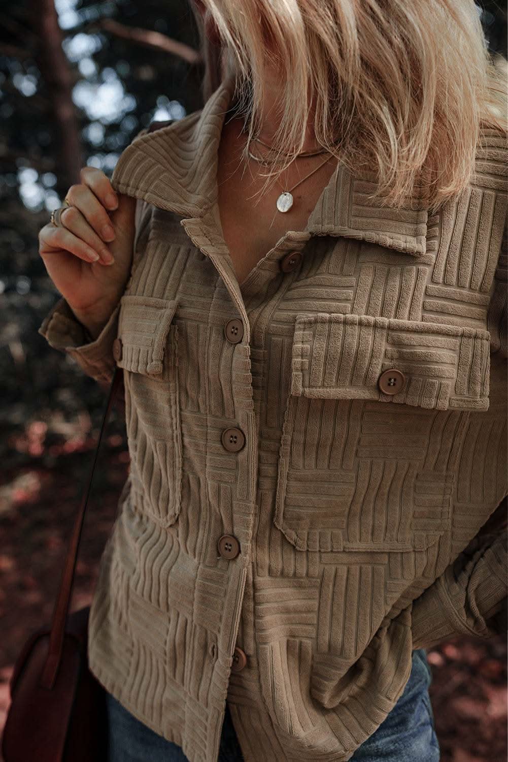 Chic dark khaki shacket with pockets - Love Salve